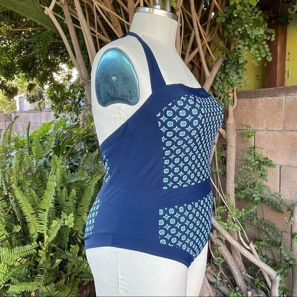 𝅺ONE Piece Swimsuit Modest Halter Blue Plus Size 22 - Picture 1 of 10